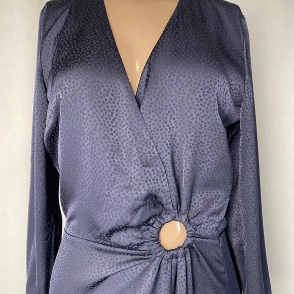 NEW BA&SH Midi Dress Navy Blue Size 4 V-Neck Marine Jacquard Peekaboo Ring - Picture 7 of 8